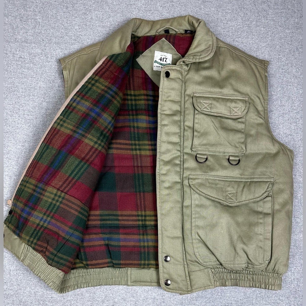 417 Van Heusen Vest Mens L Plaid Blanket Lined Outdoor‎ Utility Hunting Pockets